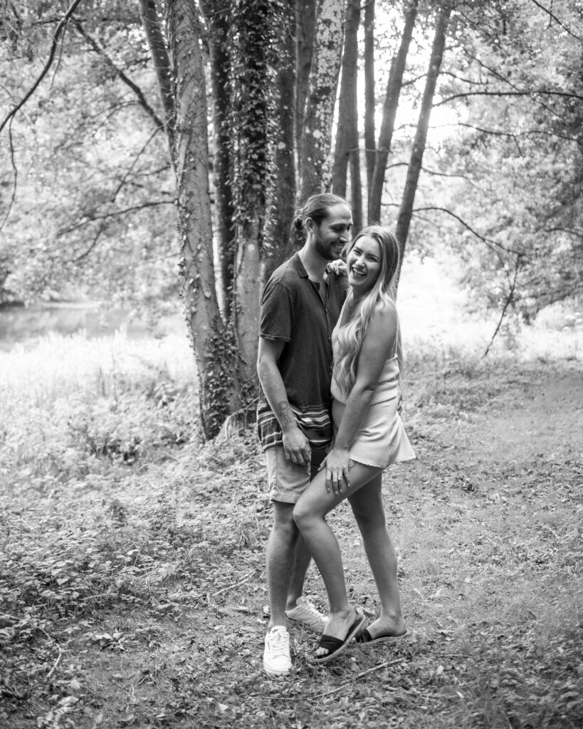 Black and white engagement Cotswold