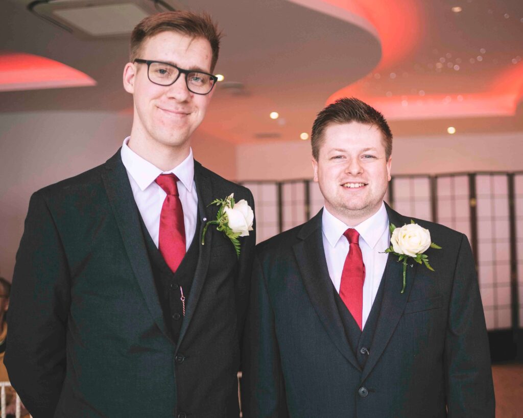 The groom and best man at Sandy Cove Hotel wedding